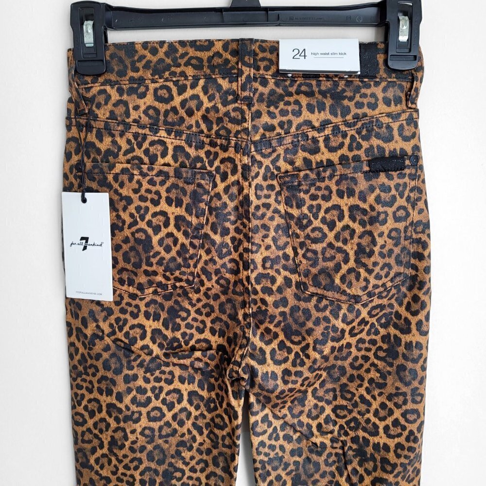 NWT 7 For All Mankind Leopard-Print High Rise Slim Fit Kick Flare Cropped Jeans - Picture 10 of 16